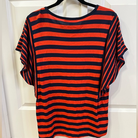 Women’s MICHAEL Michael Kors Navy Blue & Orange Striped Blouse - Picture 3 of 5